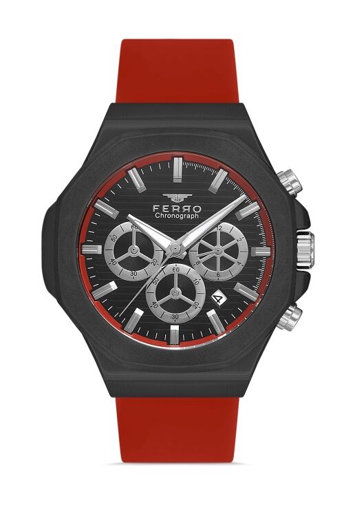 Ferro Kırmızı Silikon Kordon Erkek Kol Saati FM31348D-ZK Tüm Fonksiyonları Aktif 3 ATM Su Geçirmez