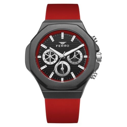 Ferro Kırmızı Silikon Kordon Erkek Kol Saati FM31348D-ZK Tüm Fonksiyonları Aktif 3 ATM Su Geçirmez
