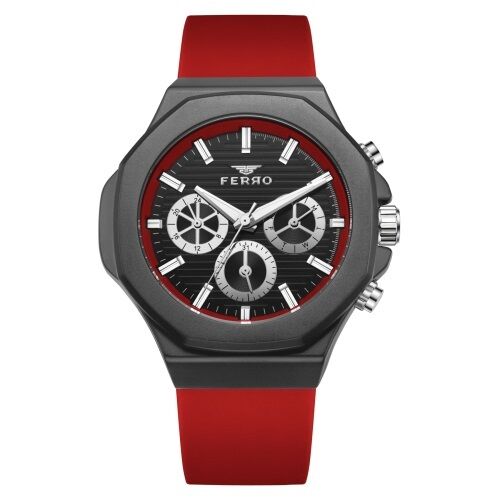 Ferro Kırmızı Silikon Kordon Erkek Kol Saati FM31348D-ZK Tüm Fonksiyonları Aktif 3 ATM Su Geçirmez