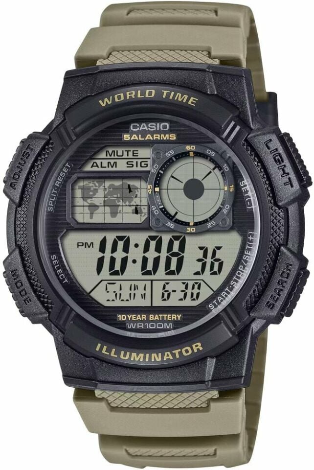 Casio AE-1000W-5AVDF Quartz Dijital Silikon Kahverengi 10 ATM 45 mm Erkek Kol Saati