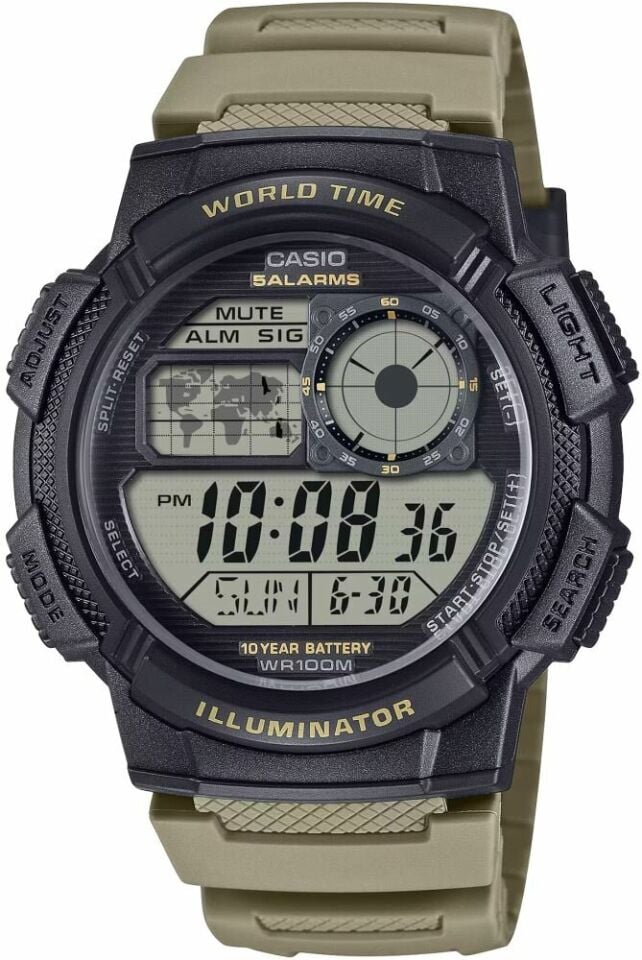 Casio AE-1000W-5AVDF Quartz Dijital Silikon Kahverengi 10 ATM 45 mm Erkek Kol Saati