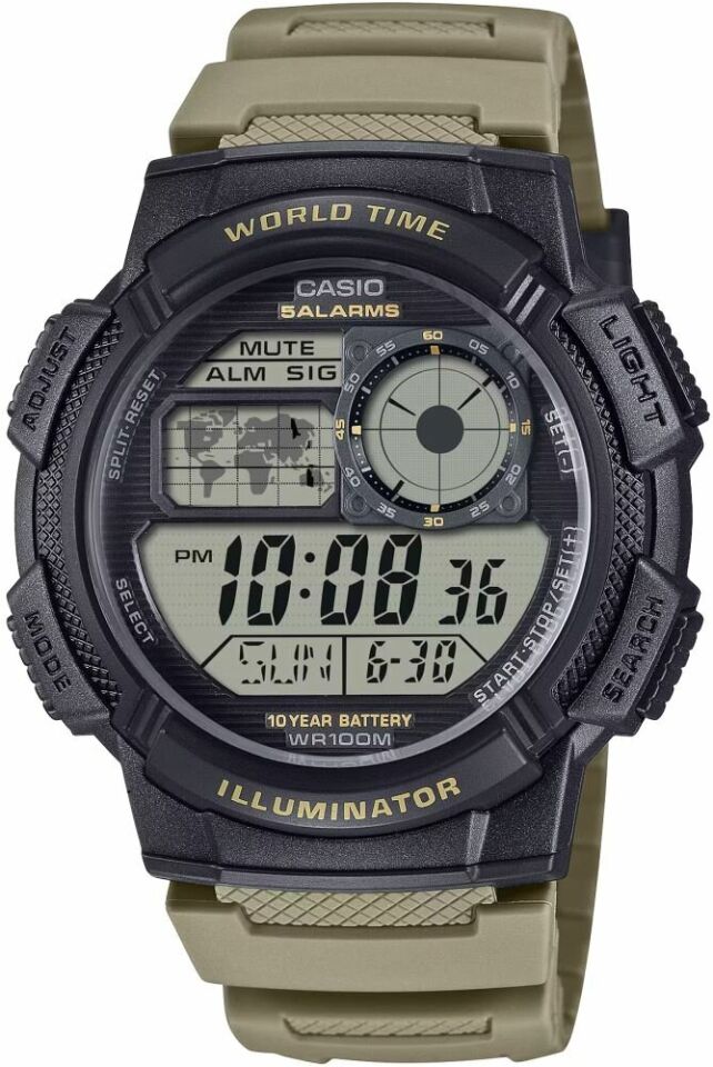 Casio AE-1000W-5AVDF Quartz Dijital Silikon Kahverengi 10 ATM 45 mm Erkek Kol Saati