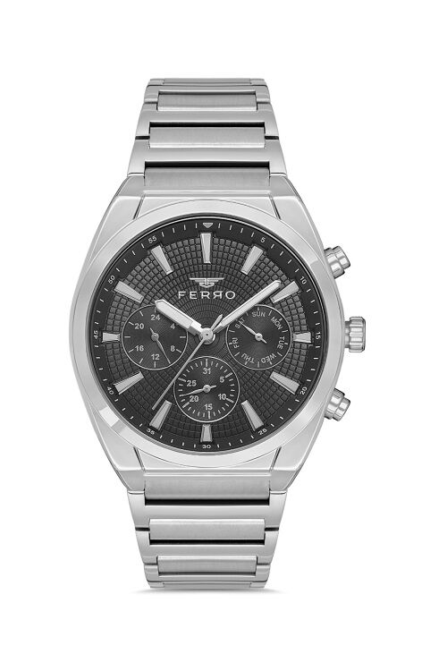 Ferro Gümüş Çelik Kordon Erkek Kol Saati FM11451A-A2 Fonksiyonları Aktif 3ATM Su Geçirmez