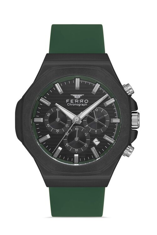 Ferro Yeşil Silikon Kordon Erkek Kol Saati FM31348D-ZF2 Tüm Fonksiyonları Aktif 3 ATM Su Geçirmez