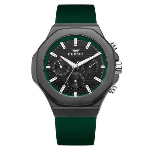 Ferro Yeşil Silikon Kordon Erkek Kol Saati FM31348D-ZF2 Tüm Fonksiyonları Aktif 3 ATM Su Geçirmez