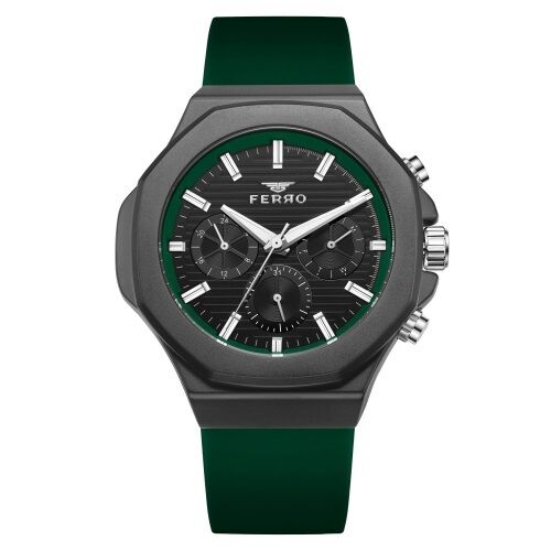 Ferro Yeşil Silikon Kordon Erkek Kol Saati FM31348D-ZF2 Tüm Fonksiyonları Aktif 3 ATM Su Geçirmez