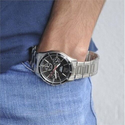 Casio MTP-1374D-1AVDF Quartz Çelik Gri Siyah Kadran 44 mm Erkek Kol Saati
