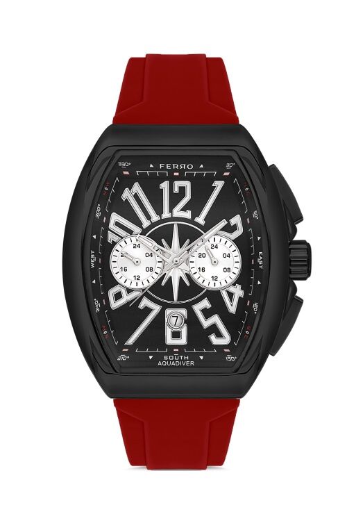 Ferro Kırmızı Silikon Kordon Erkek Kol Saati FM11444D-ZK Fonksiyonları Aktif 3ATM Su Geçirmez