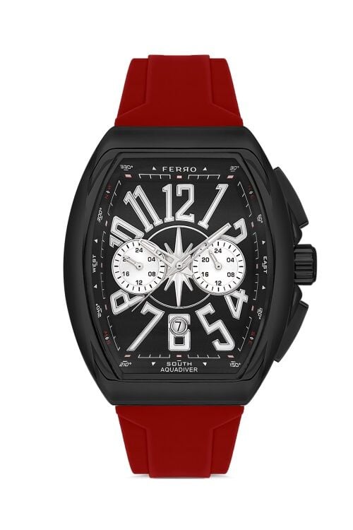 Ferro Kırmızı Silikon Kordon Erkek Kol Saati FM11444D-ZK Fonksiyonları Aktif 3ATM Su Geçirmez