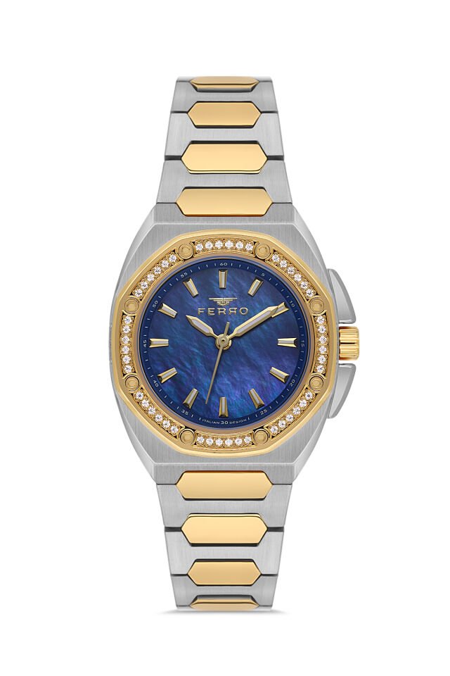 Ferro Sarı ve Gümüş Çelik Kordon Kadın Kol Saati FL43026A-D3 3ATM Su Geçirmez 2 Yıl Garantili