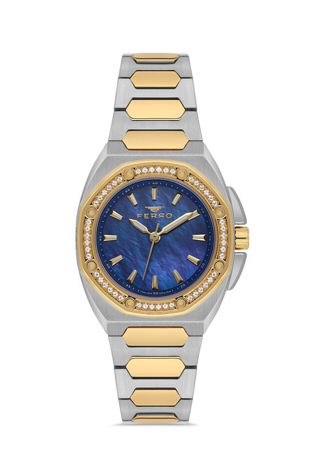 Ferro Sarı ve Gümüş Çelik Kordon Kadın Kol Saati FL43026A-D3 3ATM Su Geçirmez 2 Yıl Garantili