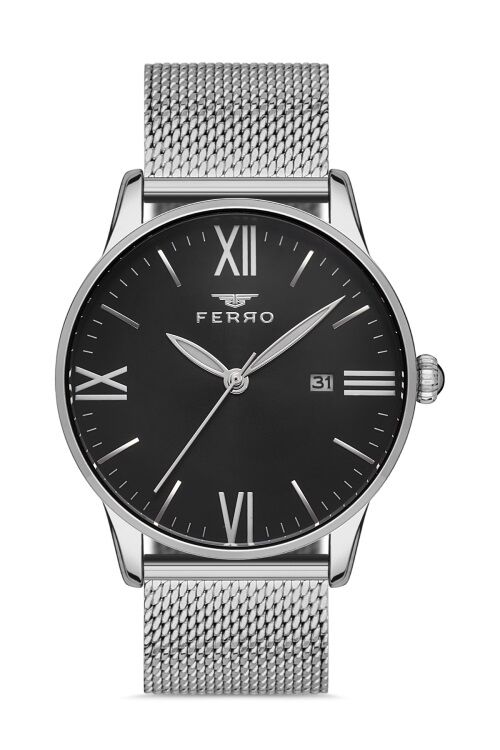 Ferro 43 mm Gümüş Hasır Kordon Erkek Kol Saati F11182C-A2 F11182C-A2
