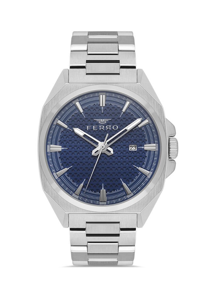 Ferro FM43025A-A3 Quartz Çelik Gri Lacivert Kadran 42 mm Erkek Kol Saati