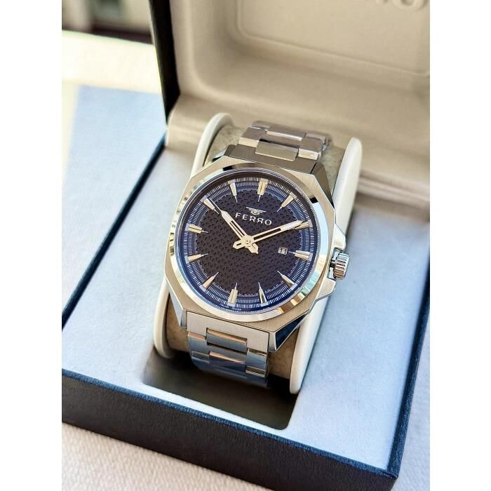 Ferro FM43025A-A3 Quartz Çelik Gri Lacivert Kadran 42 mm Erkek Kol Saati