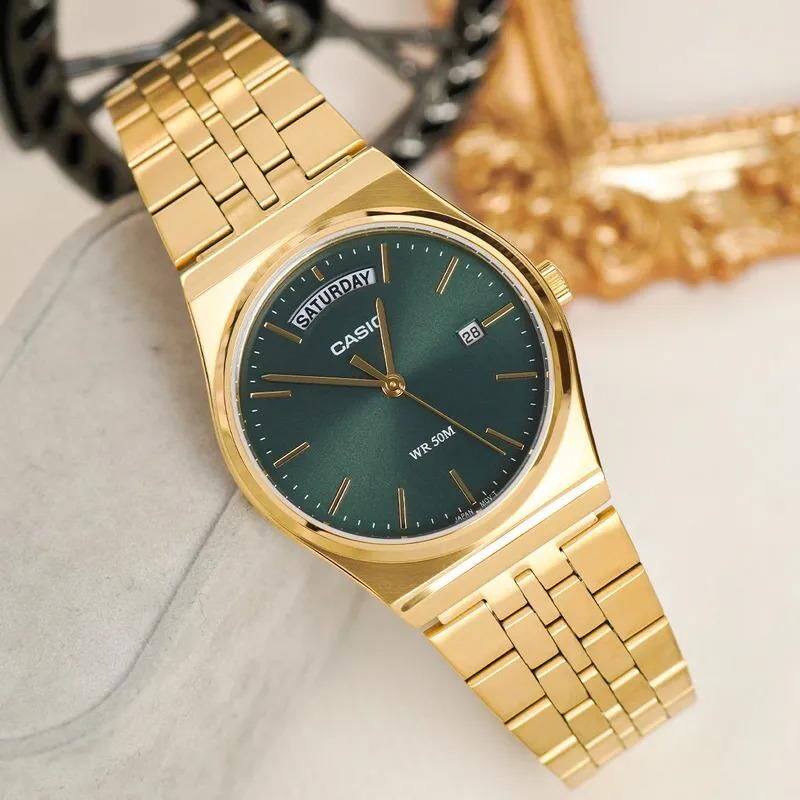 Casio MTP-B146G-3AVDF Quartz Çelik Altın Rengi Yeşil Kadran 35 mm Erkek Kol Saati
