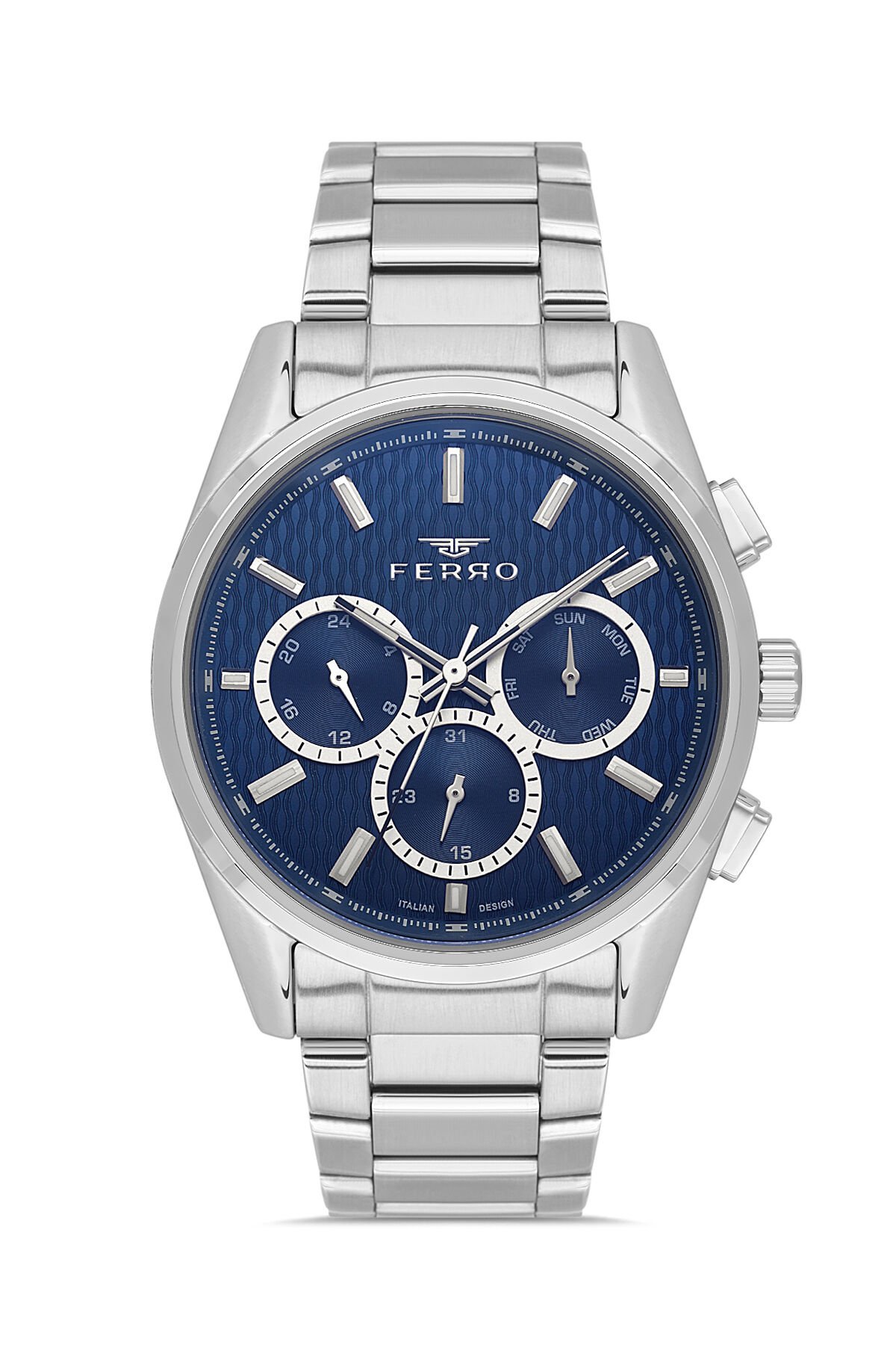 Ferro Gümüş Çelik Kordon Erkek Kol Saati FM43031A-A3 Tüm Fonksiyonlar Aktif 3ATM Su Geçirmez