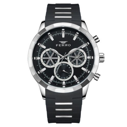 Ferro Siyah Silikon Kordon Erkek Kol Saati FM31360D-J2 Tüm Fonksiyonları Aktif 3 ATM Su Geçirmez