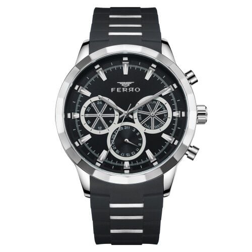 Ferro Siyah Silikon Kordon Erkek Kol Saati FM31360D-J2 Tüm Fonksiyonları Aktif 3 ATM Su Geçirmez
