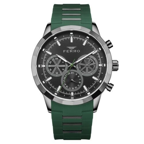 Ferro Yeşil Silikon Kordon Erkek Kol Saati FM31360D-ZJ2 Tüm Fonksiyonları Aktif 3 ATM Su Geçirmez