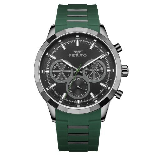 Ferro Yeşil Silikon Kordon Erkek Kol Saati FM31360D-ZJ2 Tüm Fonksiyonları Aktif 3 ATM Su Geçirmez