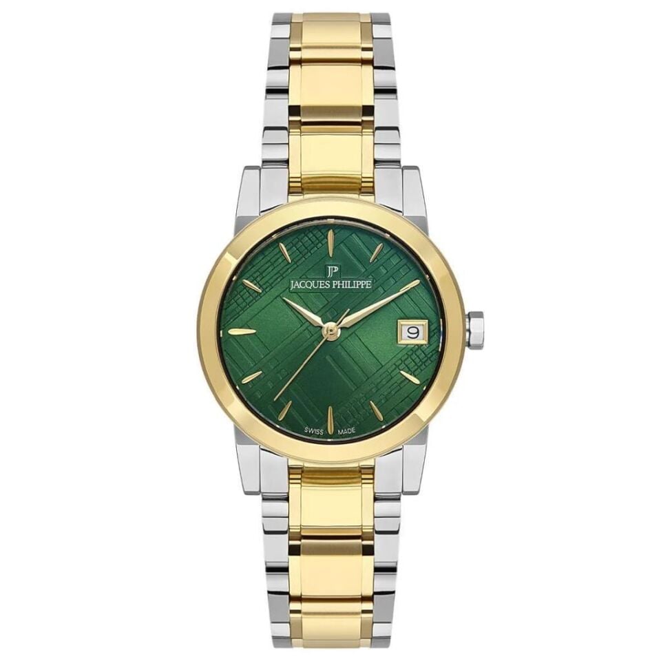 Jacques Philippe JPQLS3173X8 Quartz Çelik Altın/Gri Yeşil Kadran Safir Cam 30 mm Kadın Kol Saati