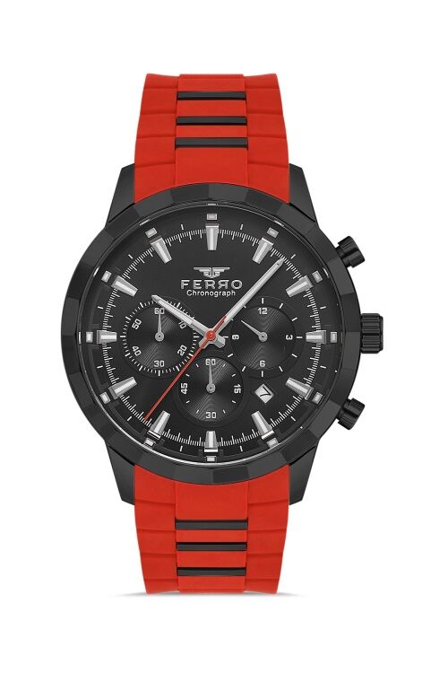Ferro Kırmızı Silikon Kordon Erkek Kol Saati FM31360D-ZK  Tüm Fonksiyonları Aktif 3 ATM Su Geçirmez