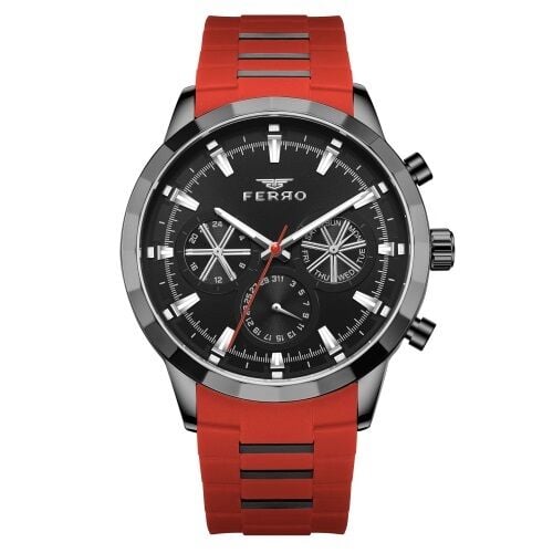Ferro Kırmızı Silikon Kordon Erkek Kol Saati FM31360D-ZK Tüm Fonksiyonları Aktif 3 ATM Su Geçirmez