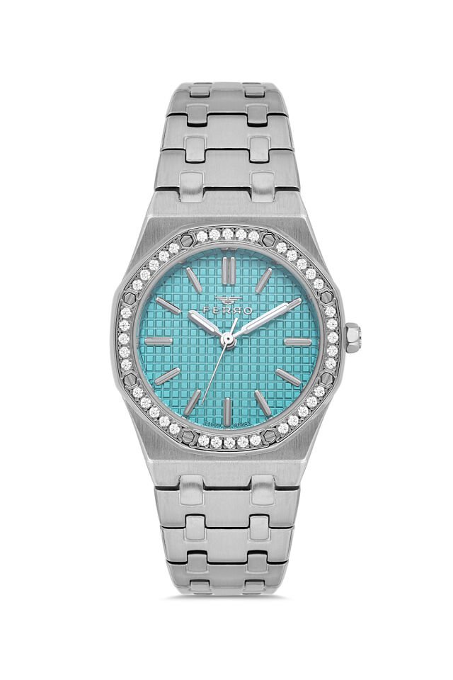 Ferro FL43029A-A15 Quartz Çelik Gri Turkuaz Kadran 33 mm Kadın Kol Saati