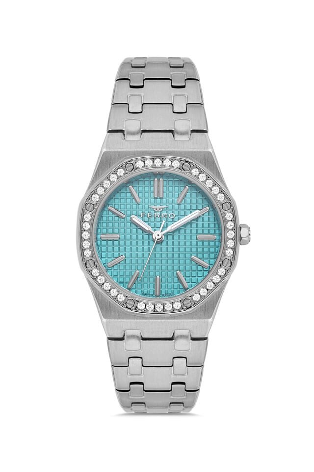 Ferro FL43029A-A15 Quartz Çelik Gri Turkuaz Kadran 33 mm Kadın Kol Saati