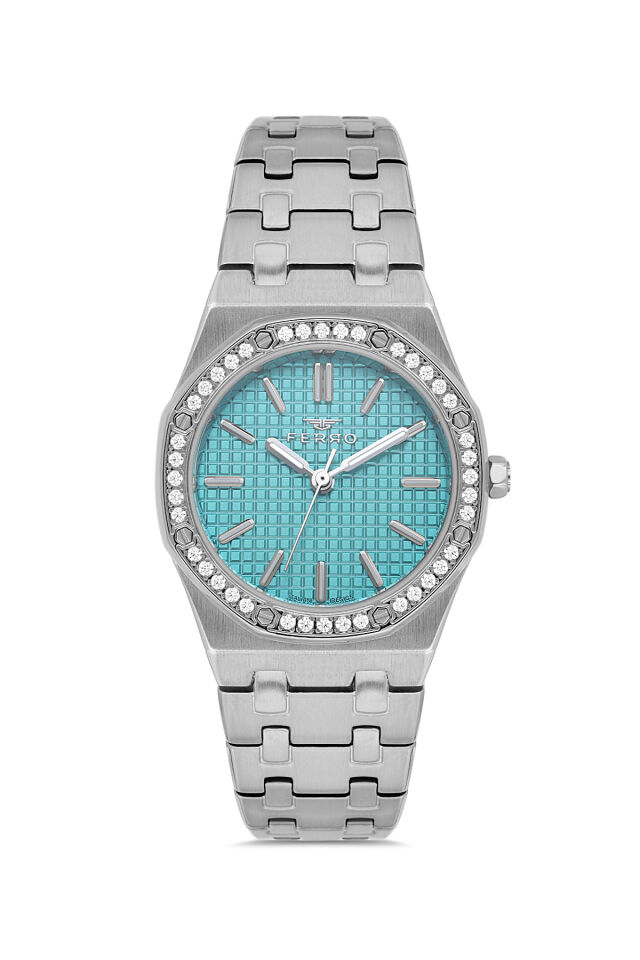 Ferro FL43029A-A15 Quartz Çelik Gri Turkuaz Kadran 33 mm Kadın Kol Saati