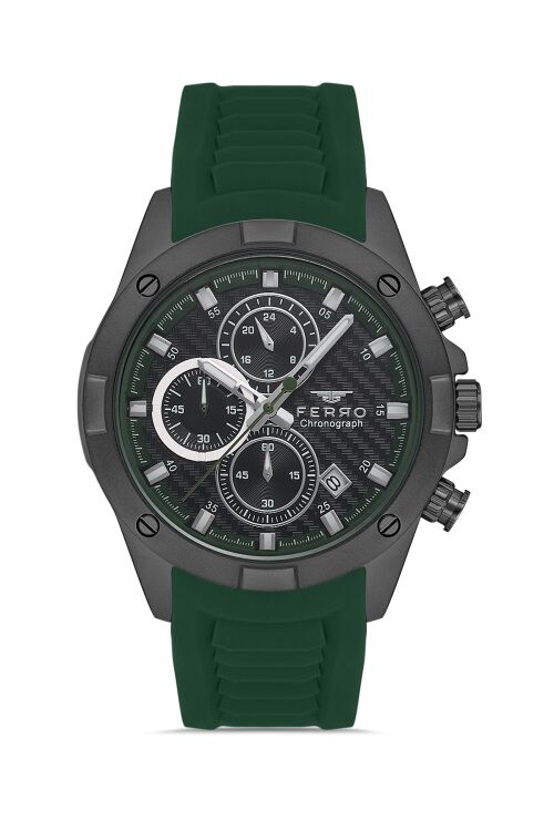Ferro Yeşil Silikon Kordon Erkek Kol Saati FM31361D-ZJ10 Tüm Fonksiyonları Aktif 3 ATM Su Geçirmez