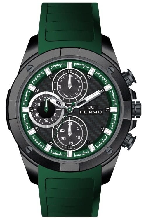 Ferro Yeşil Silikon Kordon Erkek Kol Saati FM31361D-ZJ10 Tüm Fonksiyonları Aktif 3 ATM Su Geçirmez