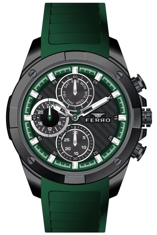 Ferro Yeşil Silikon Kordon Erkek Kol Saati FM31361D-ZJ10 Tüm Fonksiyonları Aktif 3 ATM Su Geçirmez