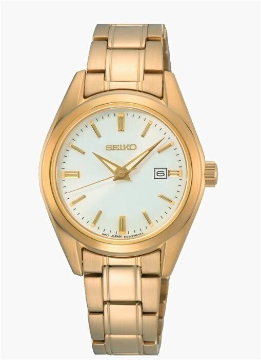 Seiko SUR632P1 Quartz Çelik Altın Rengi Beyaz Kadran Safir Cam 30 mm Kadın Kol Saati