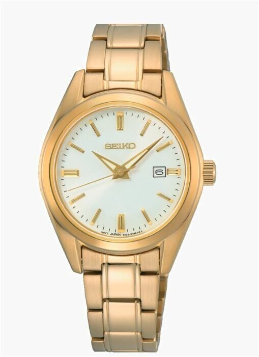 Seiko SUR632P1 Quartz Çelik Altın Rengi Beyaz Kadran Safir Cam 30 mm Kadın Kol Saati