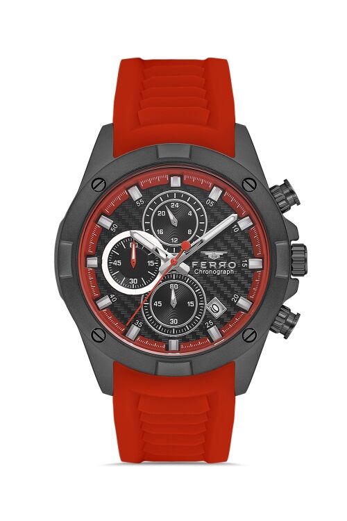 Ferro Kırmızı Silikon Kordon Erkek Kol Saati FM31361D-ZK Tüm Fonksiyonları Aktif 3 ATM Su Geçirmez