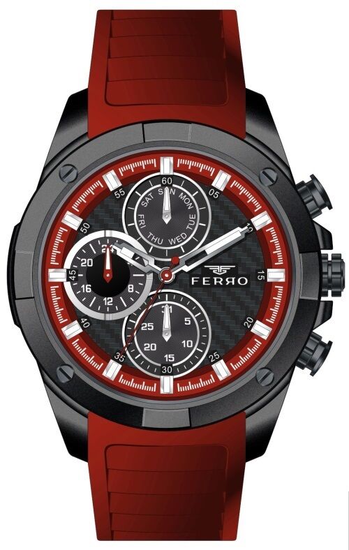 Ferro Kırmızı Silikon Kordon Erkek Kol Saati FM31361D-ZK Tüm Fonksiyonları Aktif 3 ATM Su Geçirmez