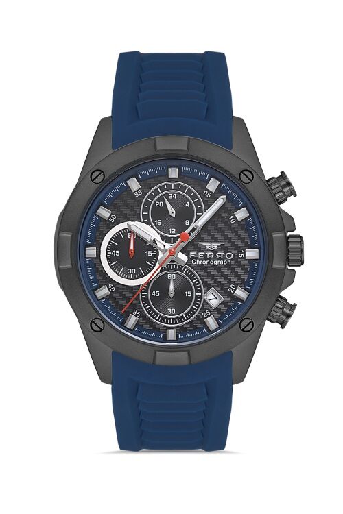 Ferro Lacivert Silikon Kordon Erkek Kol Saati FM31361D-ZD4 Fonksiyonları Aktif 3 ATM Su Geçirmez