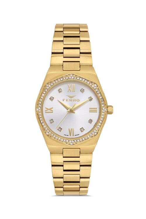Ferro FL21518AWT-B Quartz Çelik Altın Rengi 30 mm Kadın Kol Saati