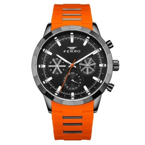Ferro Turunucu Silikon Kordon Erkek Kol Saati FM31360D-ZL Fonksiyonları Aktif 3 ATM Su Geçirmez