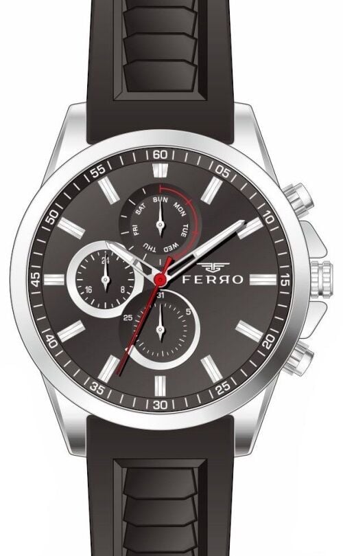 Ferro Siyah Silikon Kordon Erkek Kol Saati FM31359D-J Tüm Fonksiyonları Aktif 3 ATM Su Geçirmez