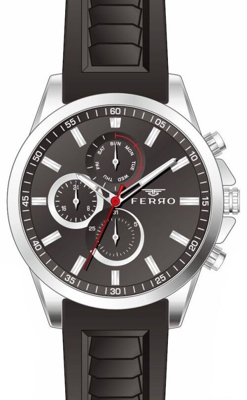 Ferro Siyah Silikon Kordon Erkek Kol Saati FM31359D-J Tüm Fonksiyonları Aktif 3 ATM Su Geçirmez