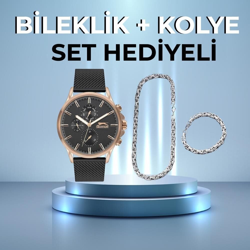 Slazenger Sl.09.1889.2.02 47 mm Siyah Hasır Kordonlu Erkek Kol Saati AYNI GÜN KARGO