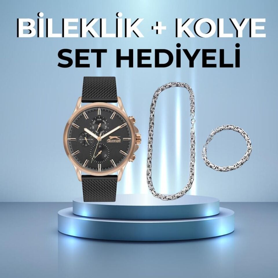 Slazenger Sl.09.1889.2.02 47 mm Siyah Hasır Kordonlu Erkek Kol Saati AYNI GÜN KARGO