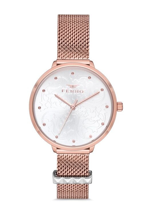 Ferro Rose ve Gümüş Hasır Kordon Kadın Kol Saati F21087C-C F21087C-C