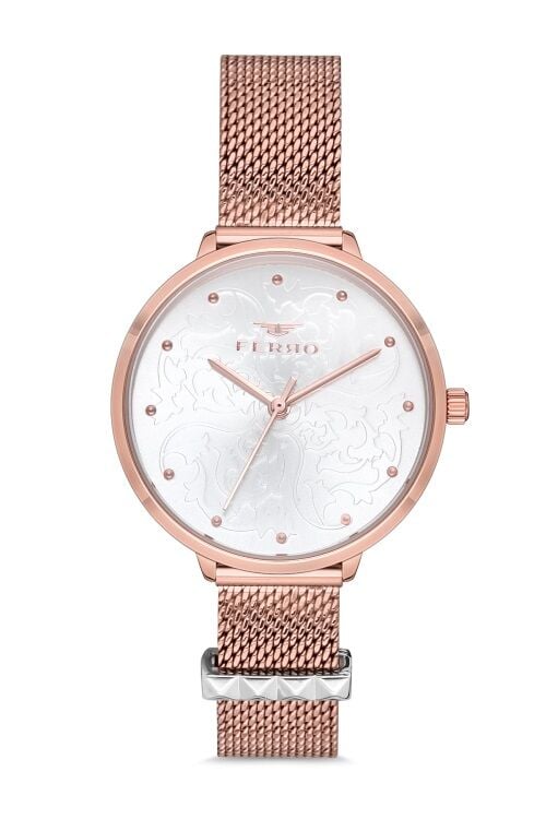 Ferro Rose ve Gümüş Hasır Kordon Kadın Kol Saati F21087C-C F21087C-C