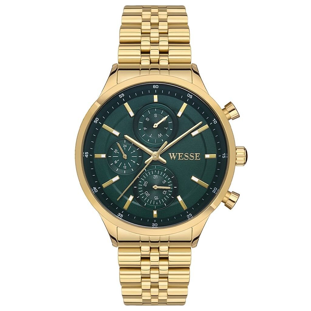 Wesse WWG207404 Quartz Çelik Altın Rengi Yeşil Kadran 43 mm Erkek Kol Saati