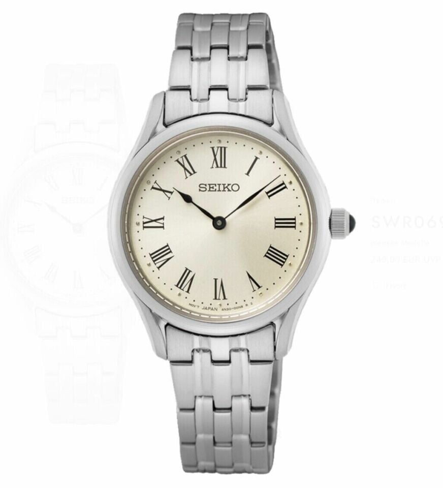 Seiko SWR069P1 Quartz Çelik Gri Krem Kadran Safir Cam 29 mm Kadın Kol Saati