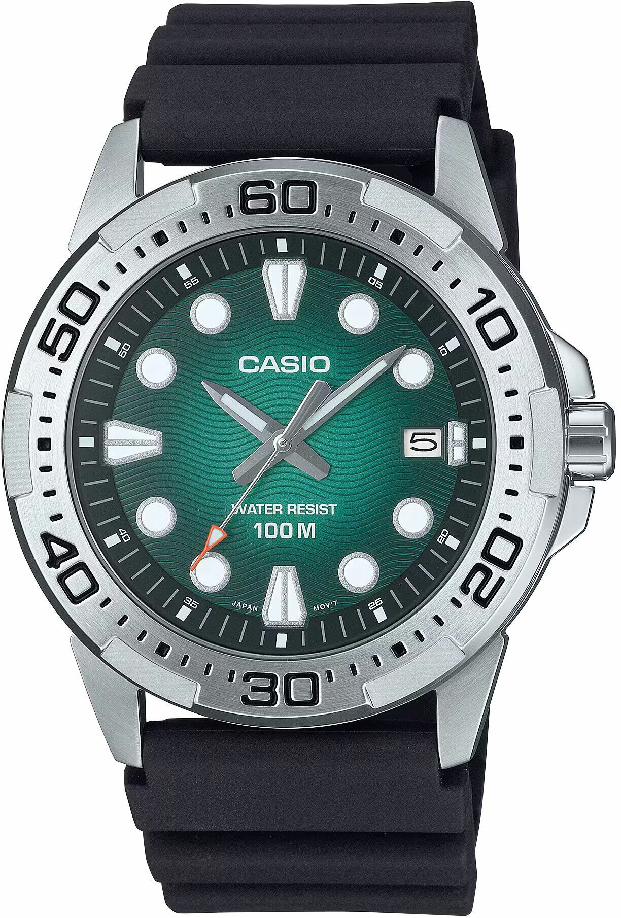 Casio MTD-140-3AVDF Quartz Silikon Siyah Yeşil Kadran 10 ATM 44 mm Erkek Kol Saati