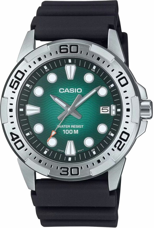 Casio MTD-140-3AVDF Quartz Silikon Siyah Yeşil Kadran 10 ATM 44 mm Erkek Kol Saati